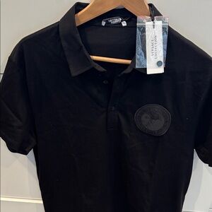 Versace Black Polo Shirt with Embroidered Patch
